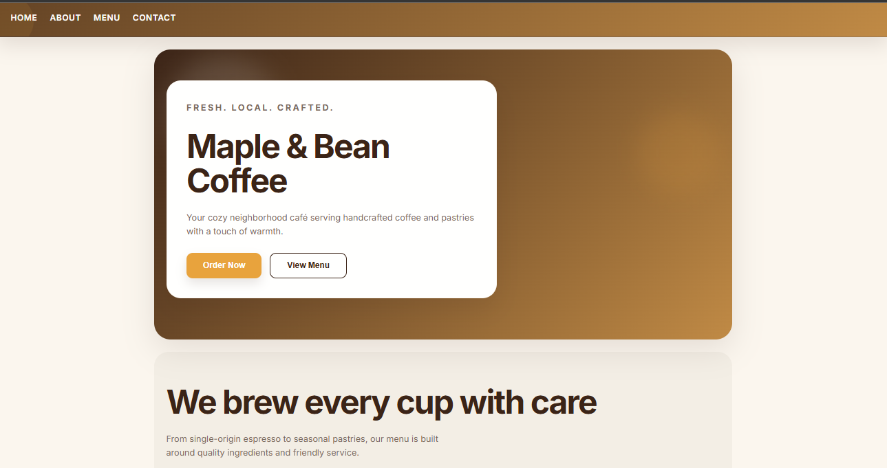 Coffee Shop Landing Page — Maple & Bean Coffee screenshot