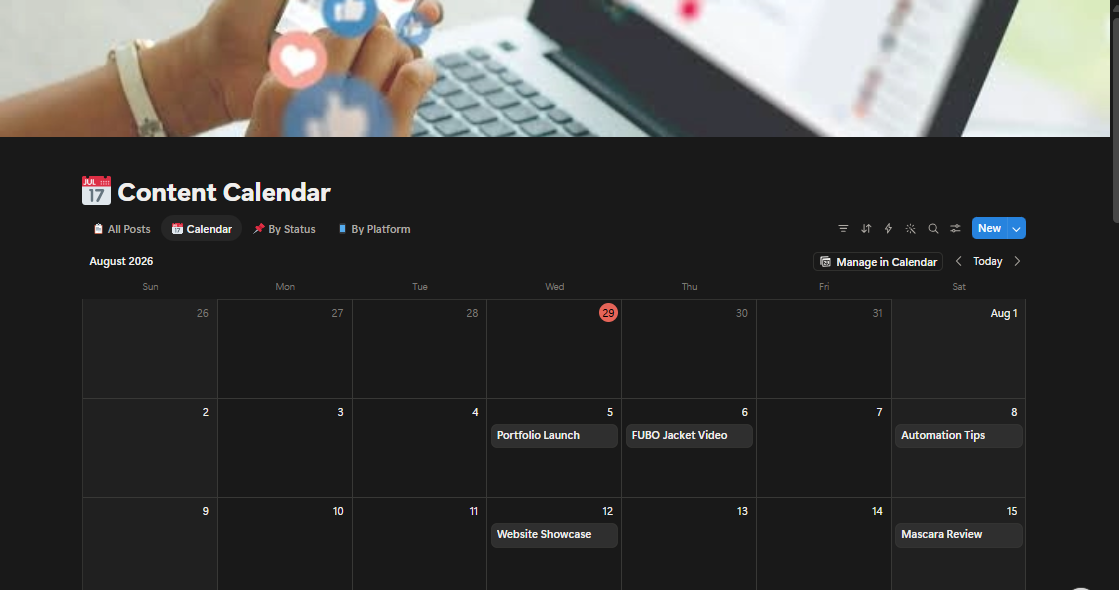 Content Calendar in monthly calendar view with scheduled posts