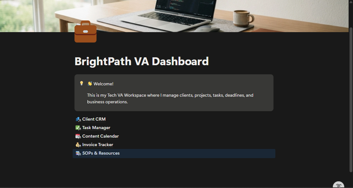 Tech VA Operating System (Notion Workspace) screenshot