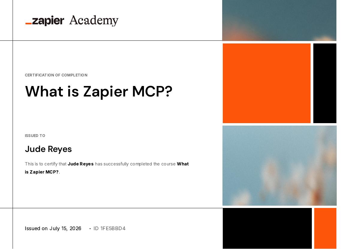 What is Zapier MCP certificate preview