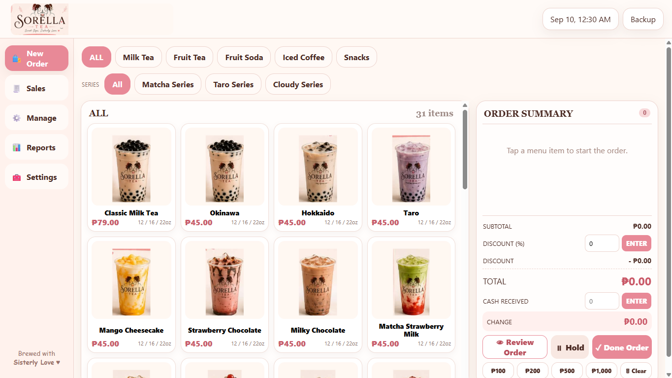 Sorella Tea POS & Inventory System screenshot