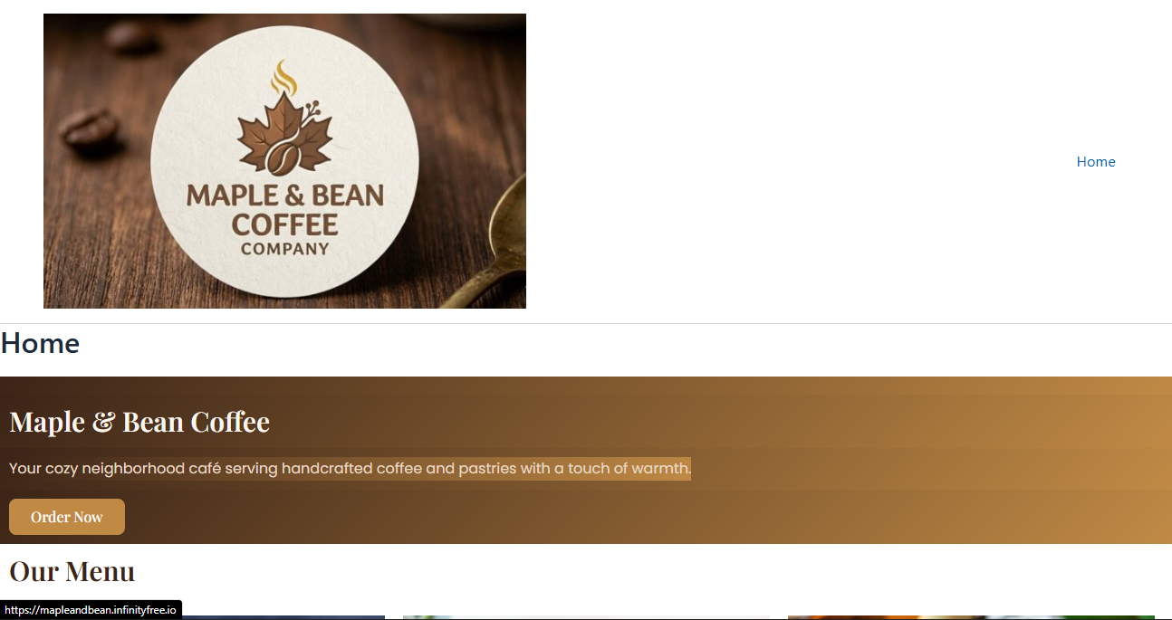 Maple & Bean Coffee Website screenshot