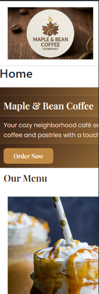 Responsive mobile view of the Maple & Bean Coffee homepage